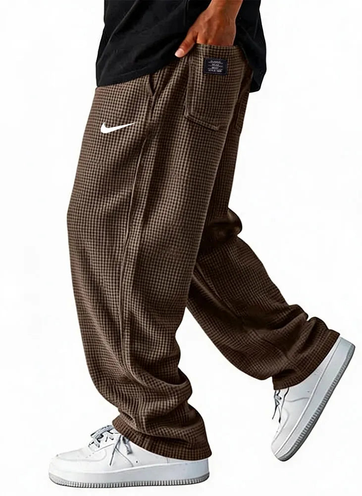 Waffle Grid Wide-Leg Casual Pants